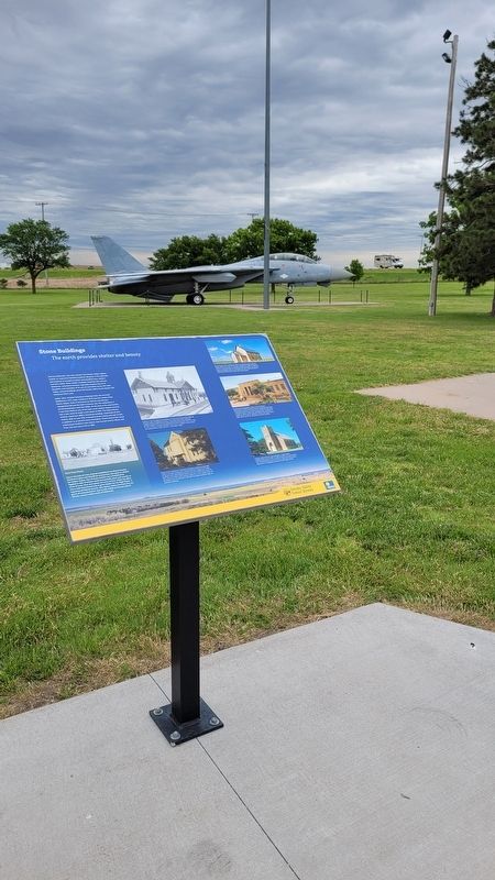 The Stone Buildings Marker in front of the F15 fighter jet image. Click for full size.
