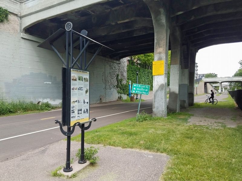 Marker on the south side of the Midtown Greenway image. Click for full size.