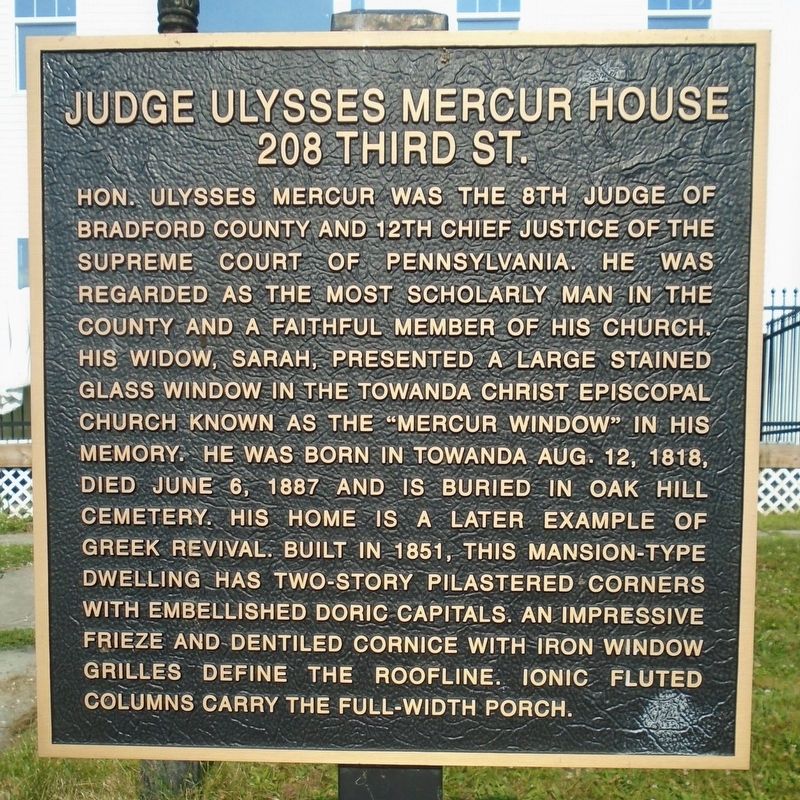 Judge Ulysses Mercur House Marker image. Click for full size.
