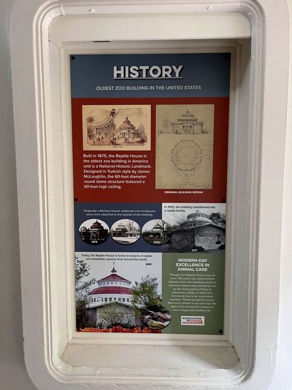 This indoor sign expands on the Reptile House's historical significance image. Click for full size.