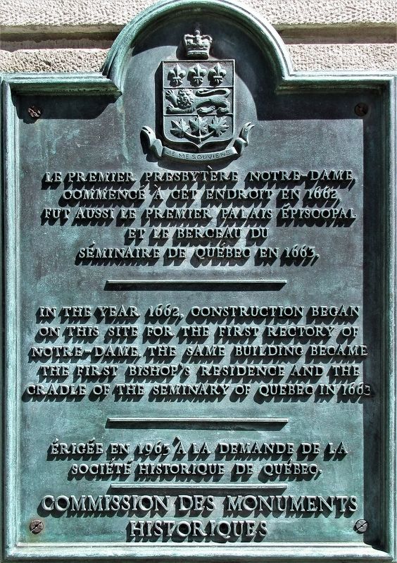 Plaque of the first Presbytery of Notre-Dame Marker image. Click for full size.