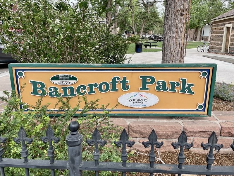 Cabin can be seen just to right of Bancroft Park sign. image. Click for full size.
