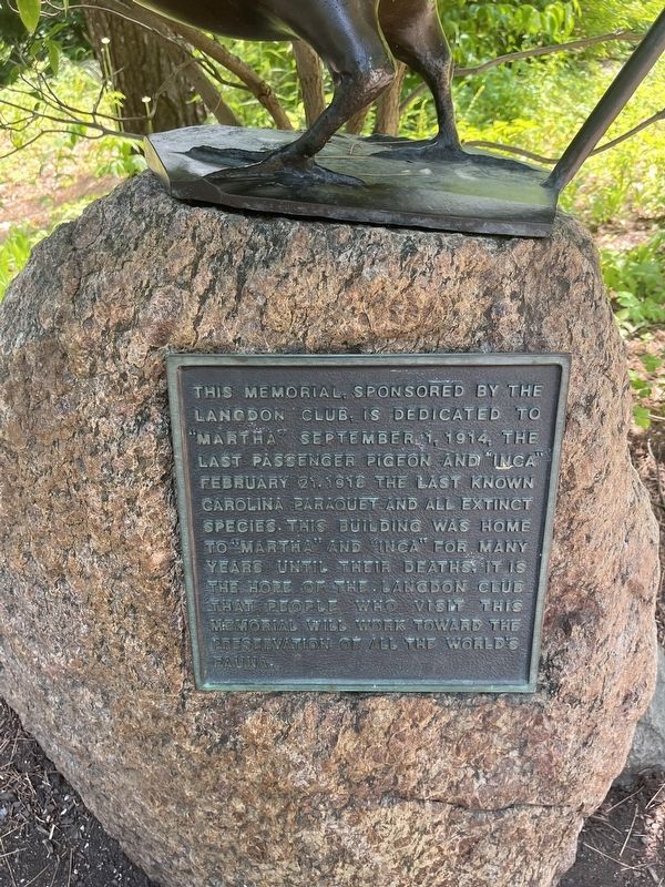 Passenger Pigeon and Carolina Paraquet Memorial. Click for full size. Passenger Pigeon and Carolina Paraquet Memorial image. Click for full size.
