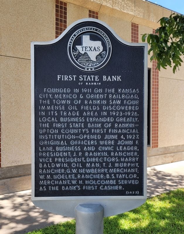 First State Bank of Rankin Marker image. Click for full size.