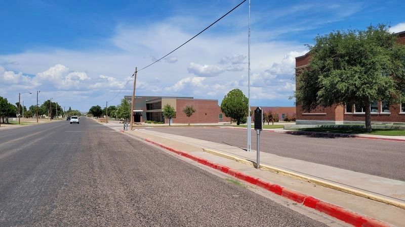 The view of McCamey Junior High School and Marker from the sidewalk image. Click for full size.