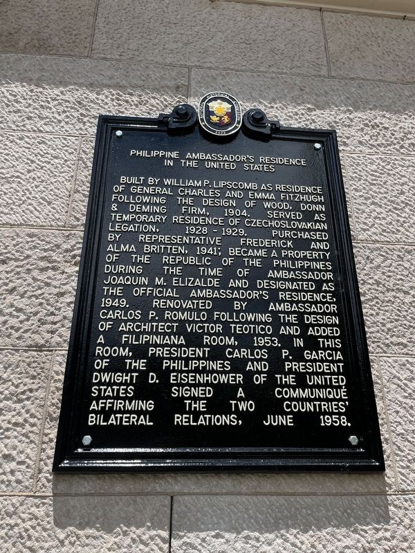 Philippine Ambassador's Residence in the United States Marker image. Click for full size.