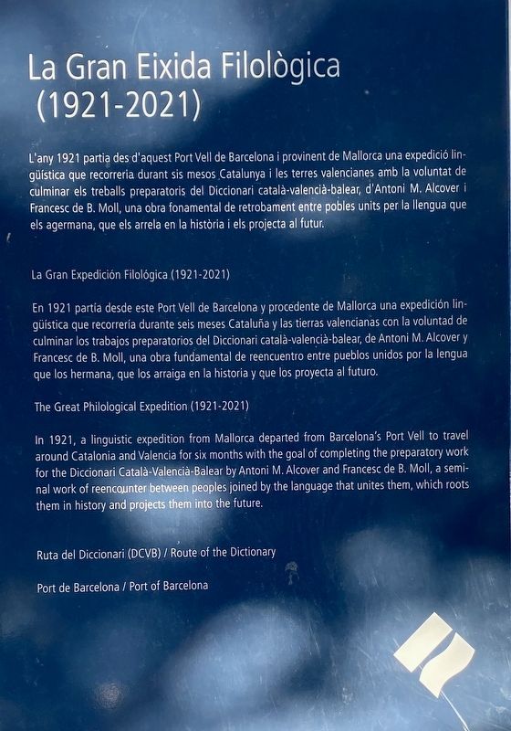 La Gran Eixida Filol�gica / La Gran Expedici�n Filol�gica / The Grand Philological Expedition Marker image. Click for full size.