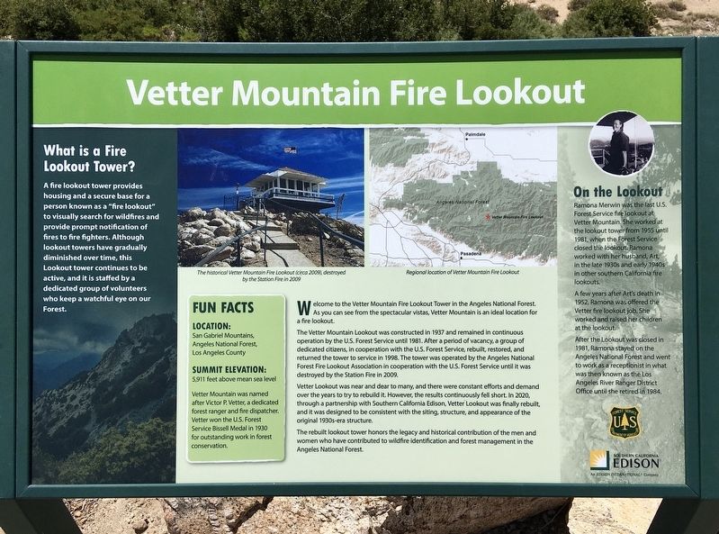 Vetter Mountain Fire Lookout Marker image. Click for full size.