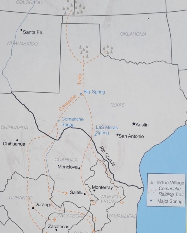 Closeup of the Comanche War Trail Map from the marker image. Click for full size.