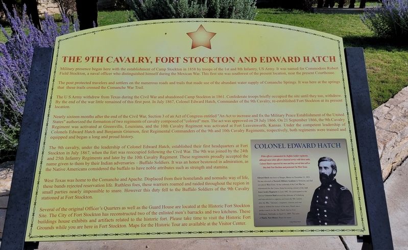 The 9th Cavalry, Fort Stockton and Edward Hatch Marker image. Click for full size.