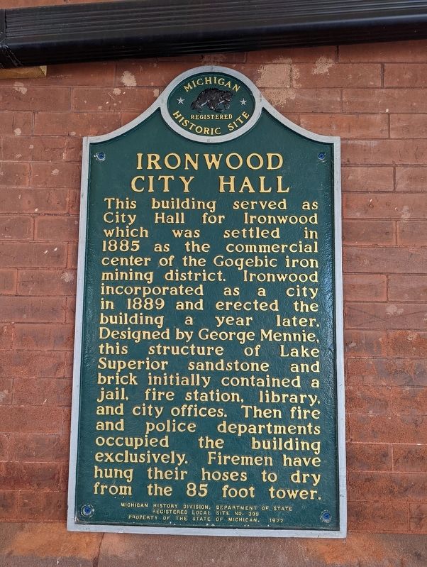 Ironwood City Hall Marker. Click for full size. Ironwood City Hall Marker image. Click for full size.