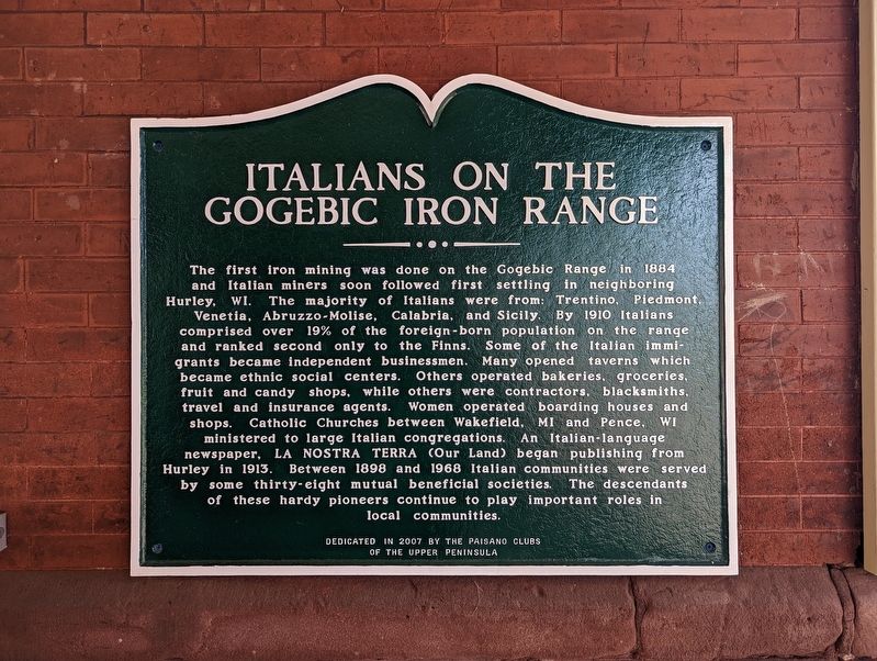 Italians on the Gogebic Iron Range Marker image. Click for full size.