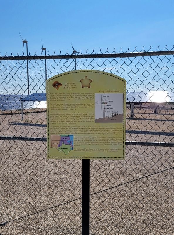 Pecos County Fort Stockton Renewable Energy Park Marker. Click for full size. Pecos County Fort Stockton Renewable Energy Park Marker image. Click for full size.