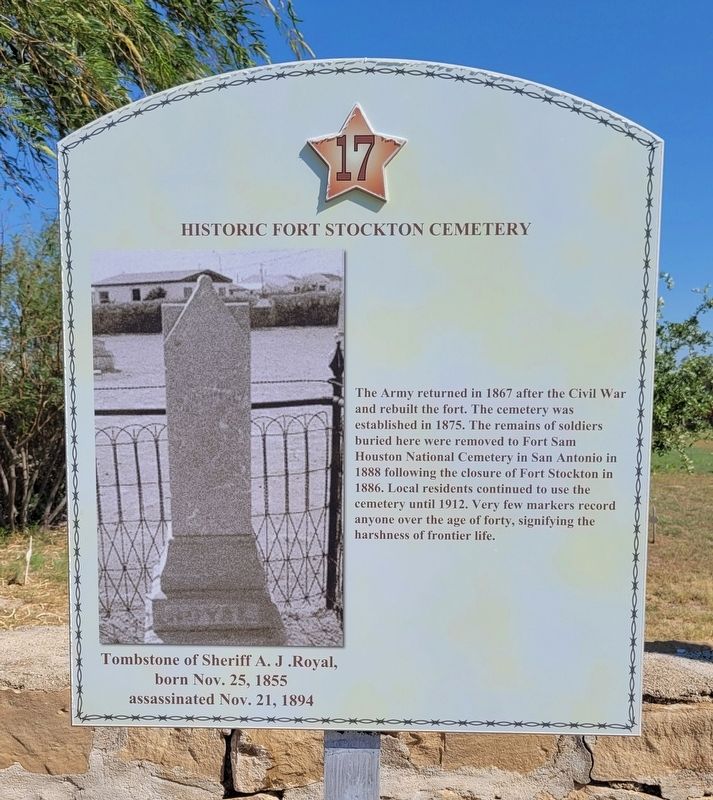 Historic Fort Stockton Cemetery Marker. Click for full size. Historic Fort Stockton Cemetery Marker image. Click for full size.