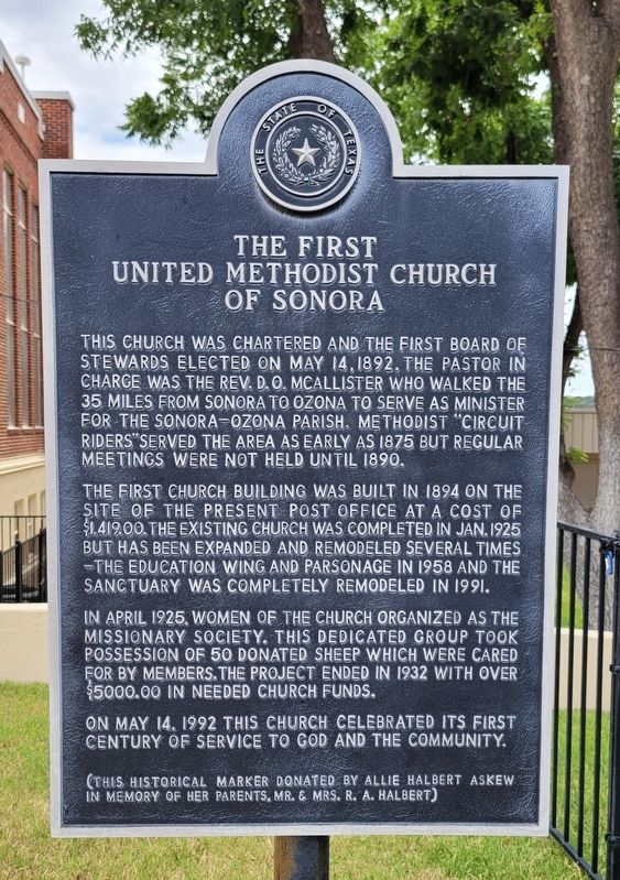 The First United Methodist Church of Sonora Marker image. Click for full size.