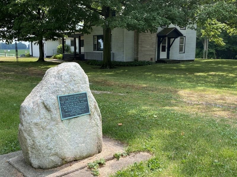 Marker in Front of A Station of the Underground Railway image. Click for full size.