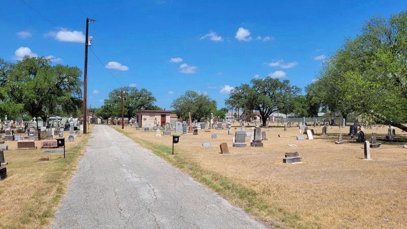 The view of the Capt. Jos� Antonio Menchaca Marker from the cemetery image. Click for full size.