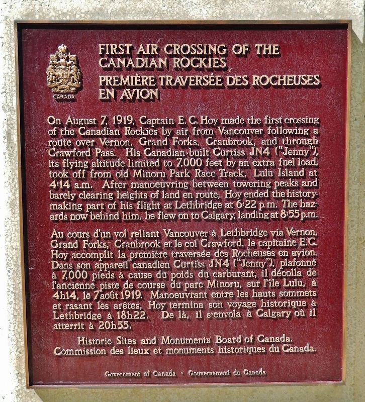 First Air Crossing of the Canadian Rockies / Première traversée des Rocheuses en avion Marker. Click for full size. First Air Crossing of the Canadian Rockies / Première traversée des Rocheuses en avion Marker image. Click for full size.