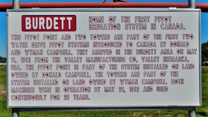 Home of the First Pivot Irrigation System in Canada Marker image. Click for full size.