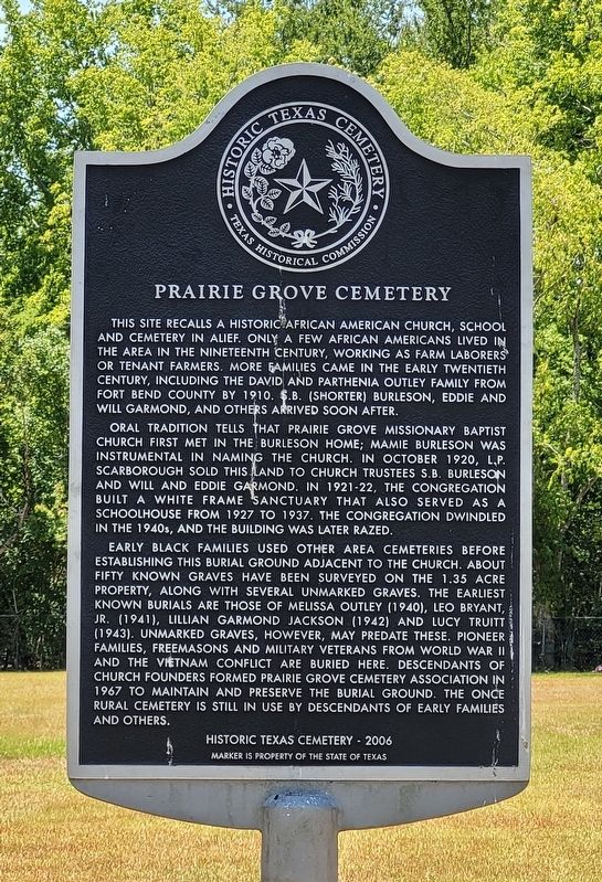 Prairie Grove Cemetery Marker image. Click for full size.