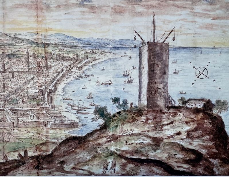 Marker inset: earlier watchtower on the same site image. Click for full size.