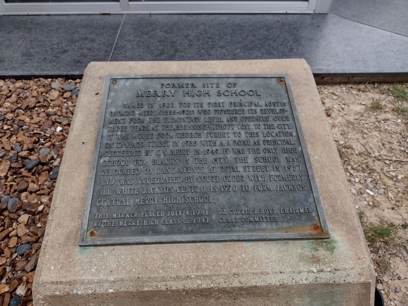 Former Site of Merry High School Marker image. Click for full size.