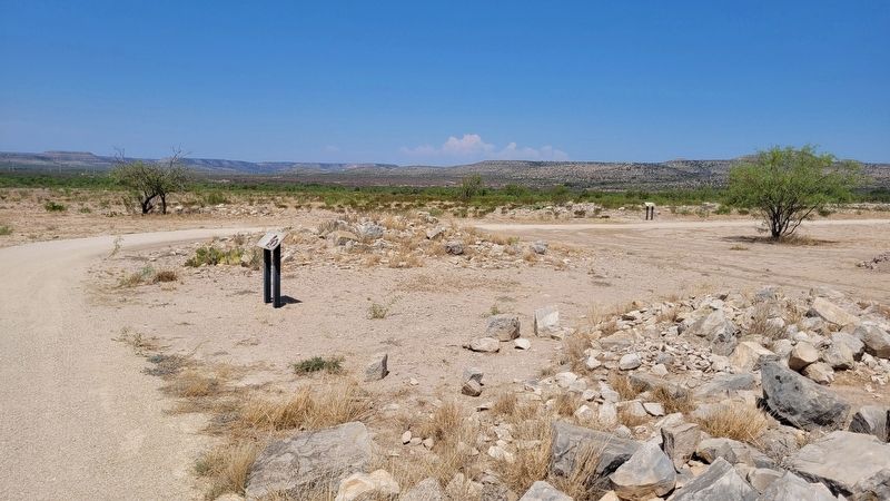 The view of the Kitchen and Mess Hall ruins and marker image. Click for full size.