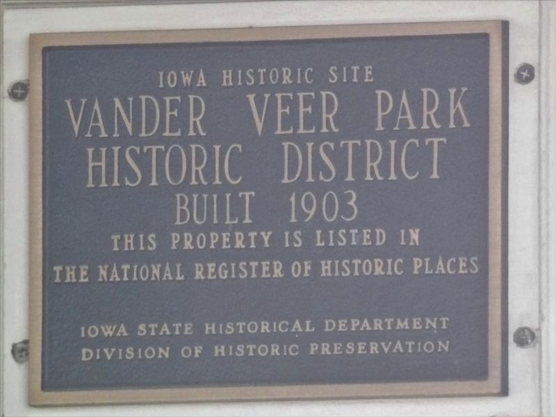 Vander Veer Park Historic District Marker. Click for more information. Vander Veer Park Historic District Marker image. Click for more information.
