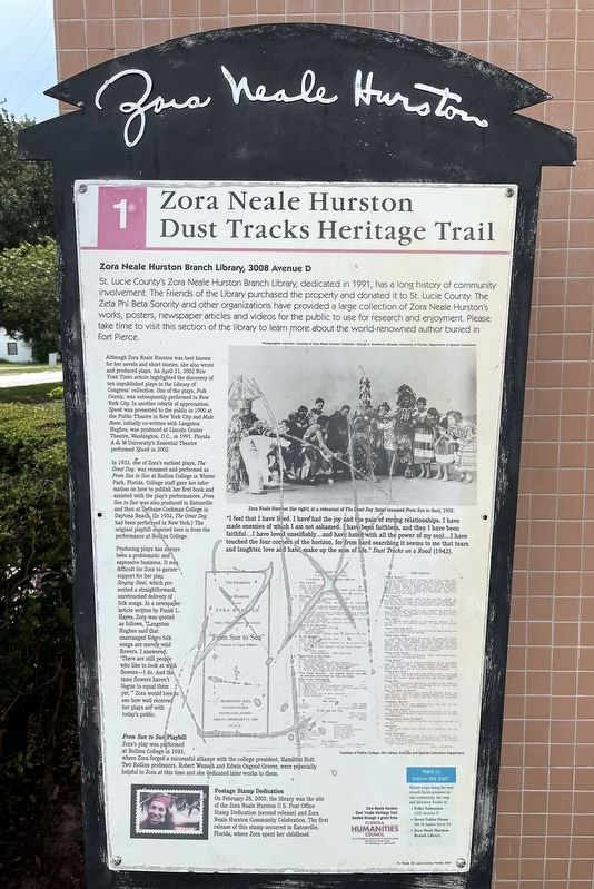 Zora Neale Hurston Branch Library Marker. Click for full size. Zora Neale Hurston Branch Library Marker image. Click for full size.