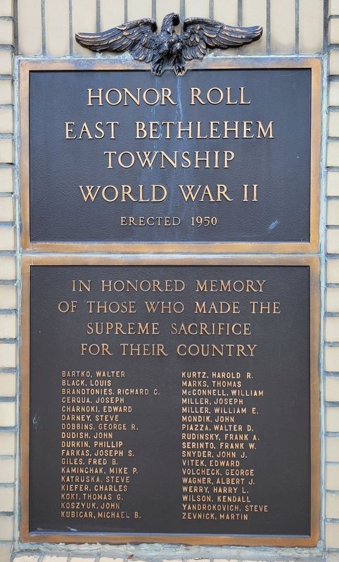 Honor Roll East Bethlehem Township World War II Marker image. Click for full size.