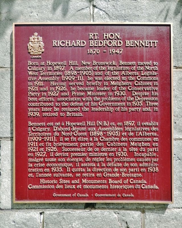 Rt. Hon. Richard Bedford Bennett Marker image. Click for full size.