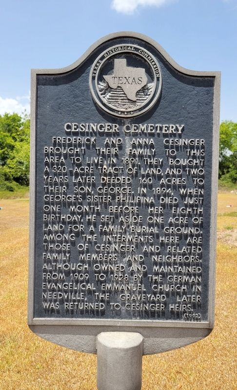 Cesinger Cemetery Marker image. Click for full size.