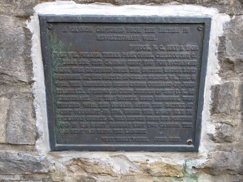 A cannon captured from the British in Revolutionary War Marker. Click for full size. A cannon captured from the British in Revolutionary War Marker image. Click for full size.