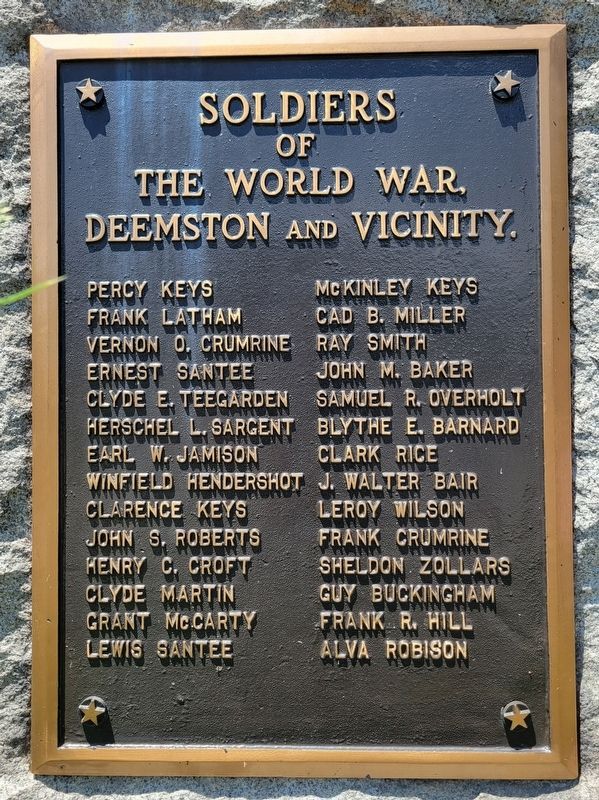 Soldiers of the World War, Deemston and Vicinity. Marker image. Click for full size.