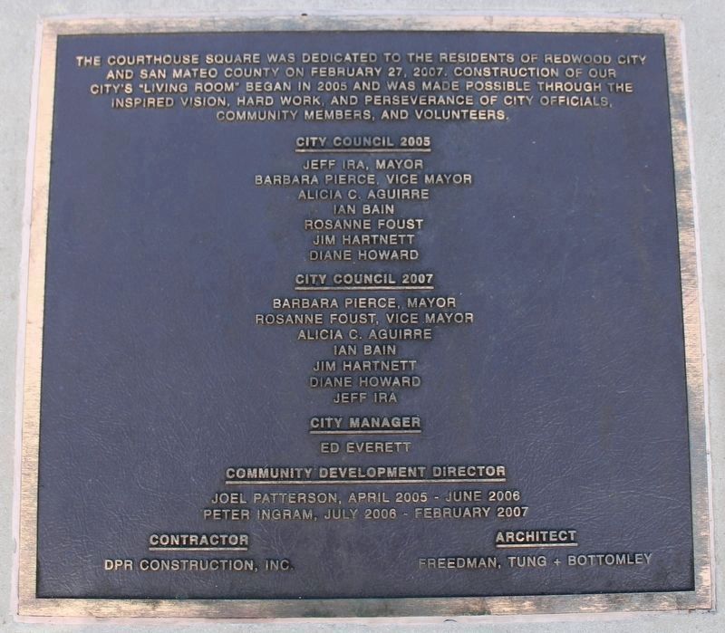 Dedication plaque in the plaza near the southeast corner of the building image. Click for full size.