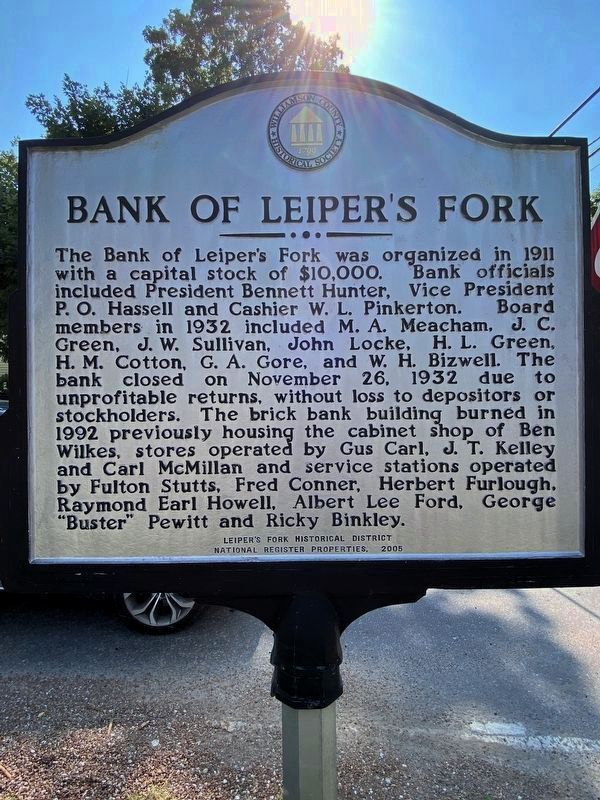 Bank of Leiper's Fork Marker image. Click for full size.