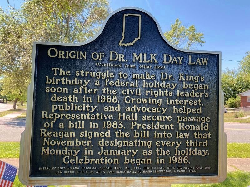 Origin of Dr. MLK Day Law side of the marker image. Click for full size.