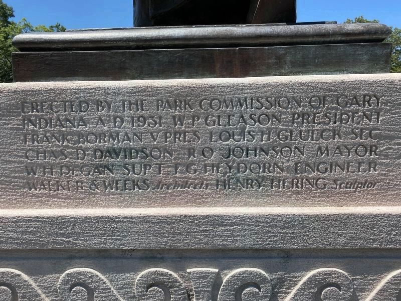 Erected by the Park Commission of Gary, Indiana AD 1931. Click for full size. Erected by the Park Commission of Gary, Indiana AD 1931 image. Click for full size.