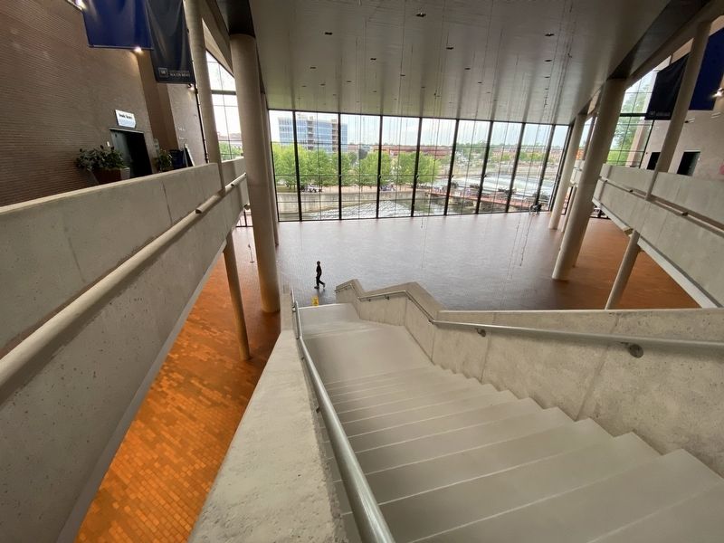 View of Special Olympics Island from inside the Century Center (Marker not visible). Click for full size. View of Special Olympics Island from inside the Century Center (Marker not visible) image. Click for full size.