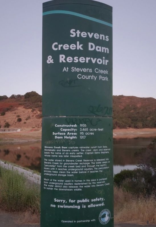Stevens Creek Dam & Reservoir Marker. Click for full size. Stevens Creek Dam & Reservoir Marker image. Click for full size.