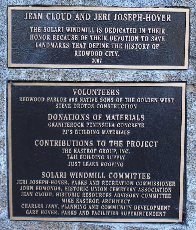 Jean Cloud and Jeri Joseph-Hover Dedication Plaque image. Click for full size.