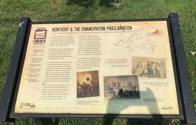 Kentucky & the Emancipation Proclamation Marker. Click for full size. Kentucky & the Emancipation Proclamation Marker image. Click for full size.