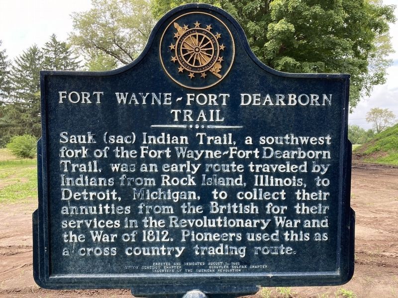 Fort Wayne-Fort Dearborn Trail Marker (East face) image. Click for full size.
