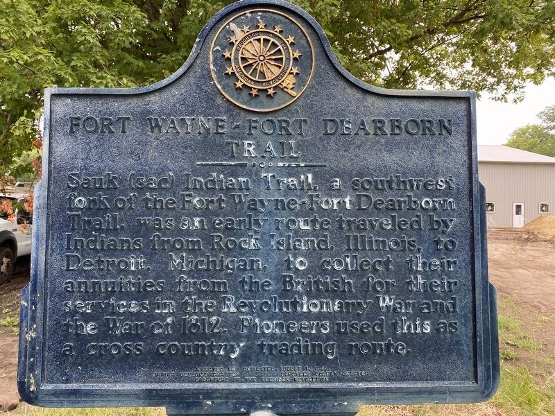 Fort Wayne-Fort Dearborn Trail Marker (West face needs paint) image. Click for full size.