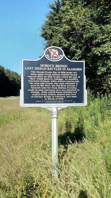 Hobdy's Bridge: Last Indian Battles in Alabama Marker image. Click for full size.