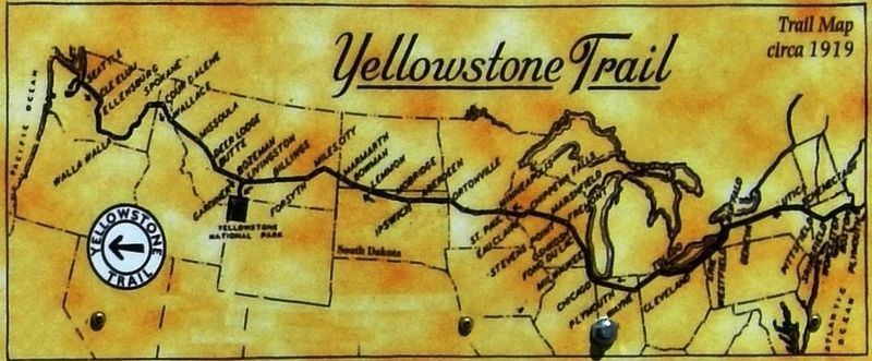 Marker detail: Yellowstone Trail Map circa 1919 image. Click for full size.