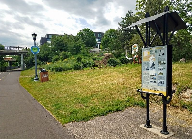 Marker on the north side of the Midtown Greenway image. Click for full size.