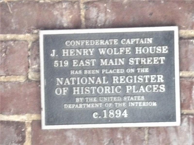 Confederate Captain J. Henry Wolfe House Marker image. Click for full size.