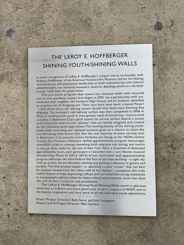 The Leroy E. Hoffberger Shining Youth / Shining Walls Marker image. Click for full size.