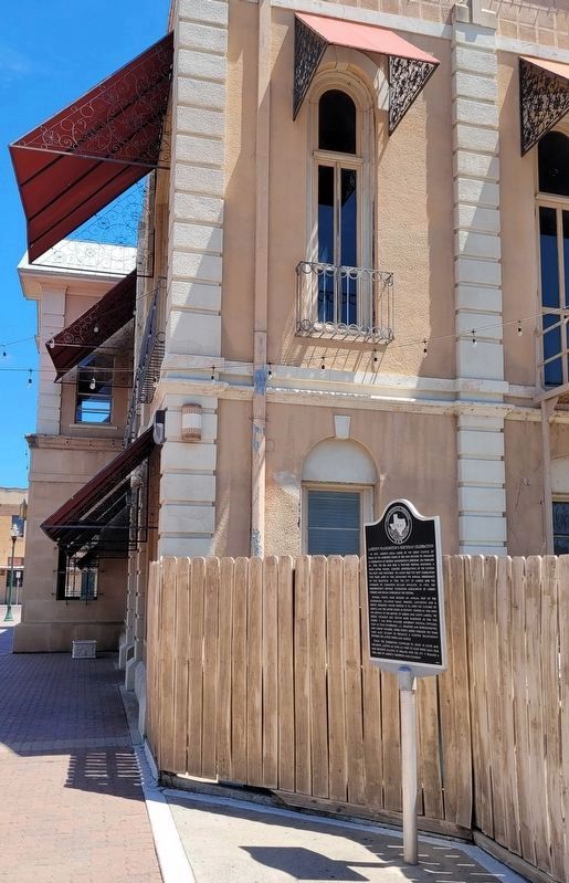The Laredo's Washington's Birthday Celebration Marker on the right side of the City Hall building image. Click for full size.